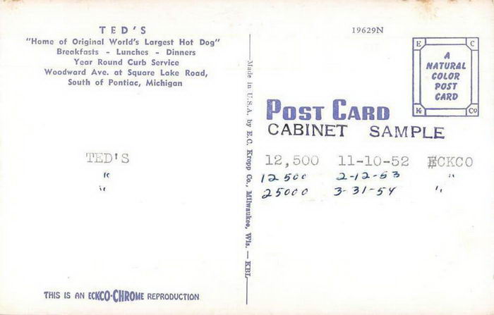 Teds Drive-In (Teds Trailer) - Old Postcard (newer photo)